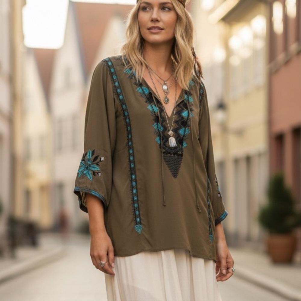 Johnny Was Silk Embroidered Tunic